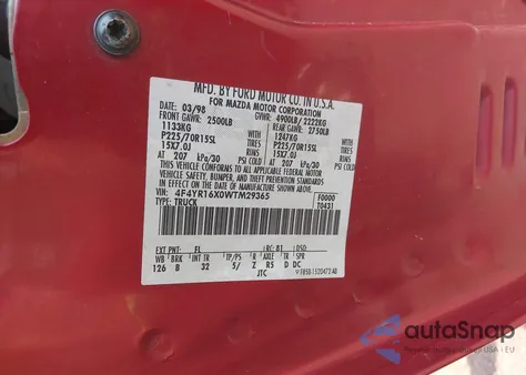 1998 Mazda B4000 Se z USA, uszkodzony, nr VIN 4F4YR16X0WTM29365